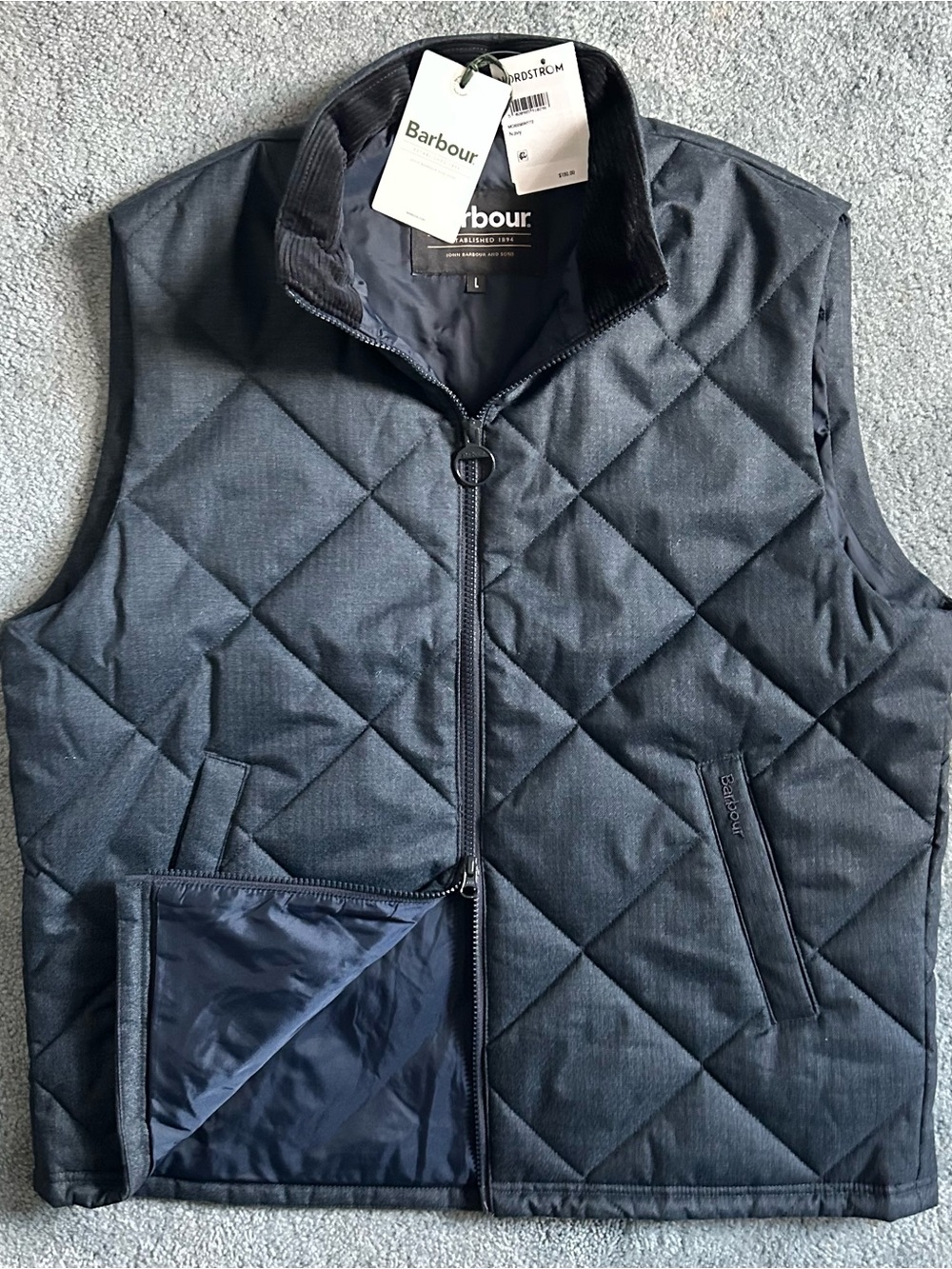 Barbour Winter Finn Gilet Quilted Vest - L - Navy